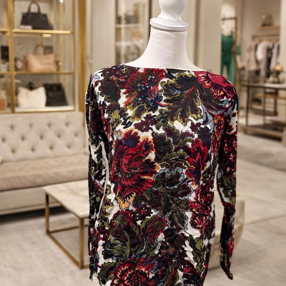 J.Jill Petite XSP/MP Floral Sheer Blouse NWT Bateau Neck